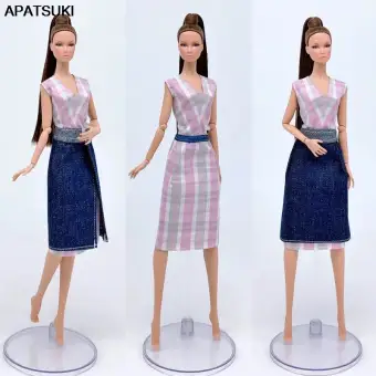 plaid and denim skirt