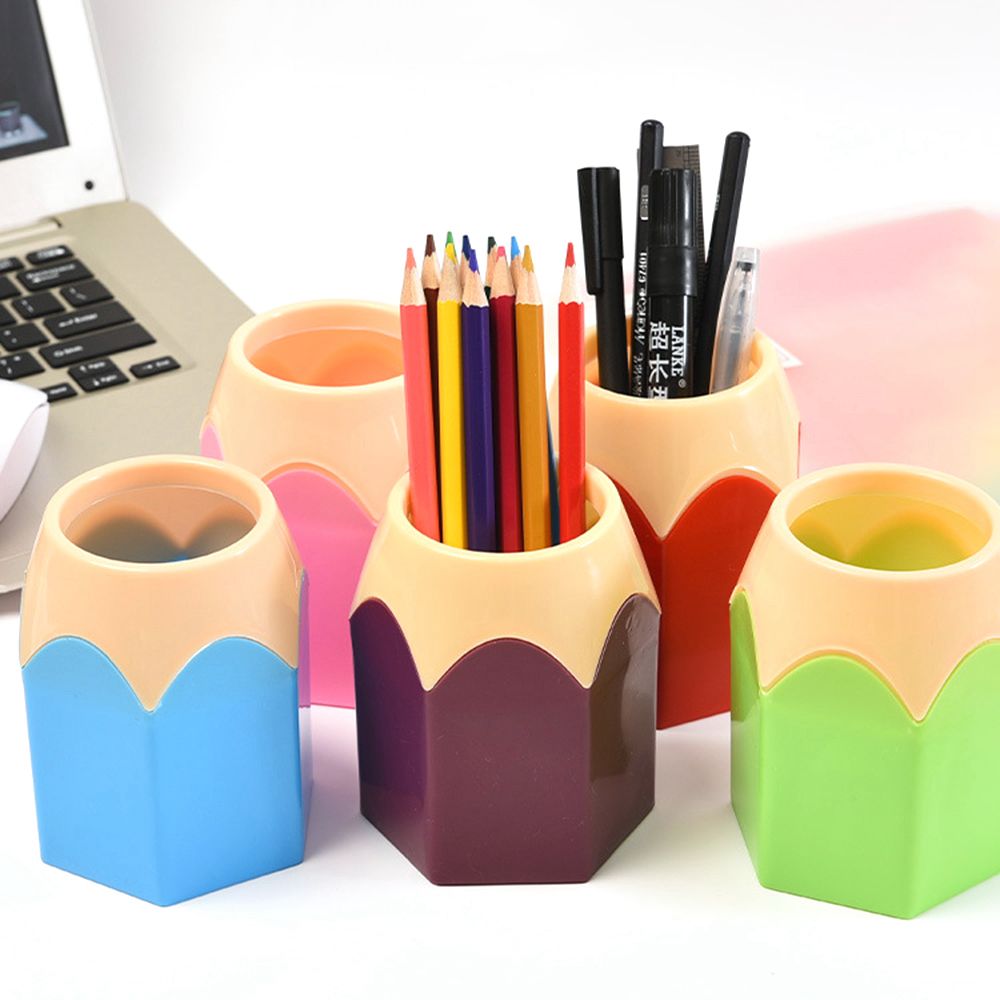 MMLUCK Colorful Desktop Decoration Storage Box Pencil Shaped Stationery Organizer Display Container Pen Cup Holder Makeup Brush Pot
