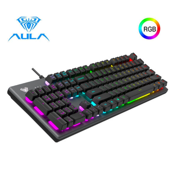 AULA S2056 Mechanical Gaming Keyboard Wired Multi-Colorful Backlight Metal Panel ABS Floating Keycap Cool Magical Lighting Effect for PC Gamer Laptop Desktop Computer Singapore