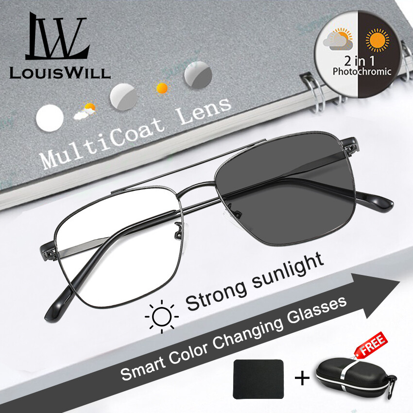 LouisWill Men Women Glasses Fashion Sunglasses Photochromic Auto Color Changing Sunglasses Anti Blue Ray Driving Glasses Dual-Use HD Reading Glasses
