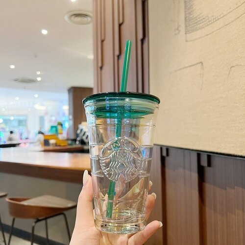 Starbuck Official Store Starbuck Anniversary 470ml Classic Goddess Dream Colorful Fish Scale Glass Straw Cup Crown Cover Cup Starbuck Tumbler Starbuck Mug
