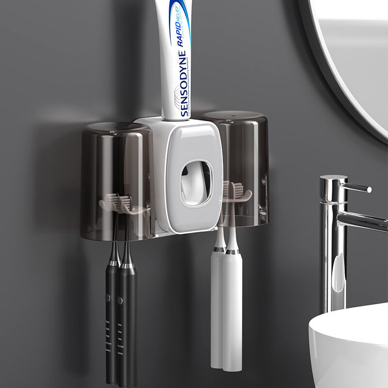 Non-perforated toothbrush holder Wall mounted toilet storage Automatic toothpaste squeeze Creative toothbrush shelf