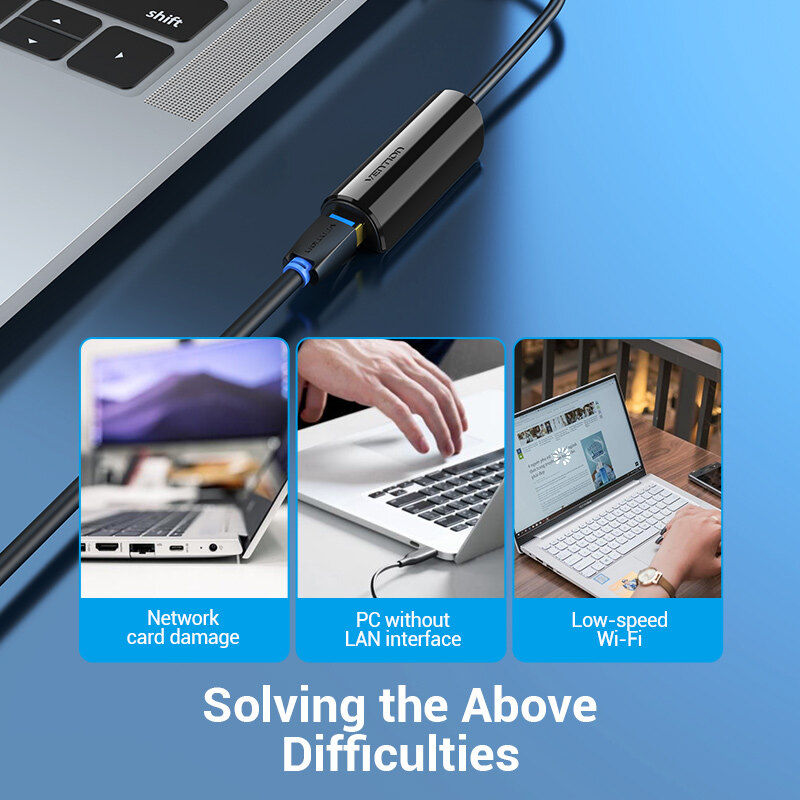 Vention Bộ Chuyển Đổi USB Type C Sang Gigabit Ethernet Áp Dụng Cho Giao Diện USB C Hỗ Trợ Tốc Độ Cực Nhanh 1000Mbps Cho Apple Macbook HuaWei Matebook Lenovo Notebook XiaoMi USB 3.1 USB C Sang Bộ Chuyển Đổi Ethernet Digibit