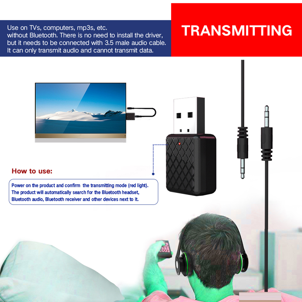 Bộ Thu Phát Bluetooth JTKE Bộ Phụ Kiện Xe Hơi 2 Trong 1 USB Bluetooth 5.0, Bộ Chuyển Đổi Thu Âm Thanh Mini Loa Âm Nhạc Không Dây Cho Xe Hơi Gia Đình