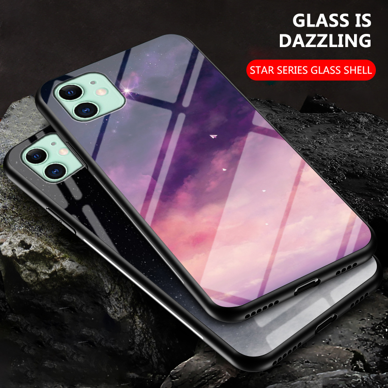 For iPhone 11 Case iPhone11 Starry Sky Tempered Glass Hard Phone Case Casing Shockproof Back Cover