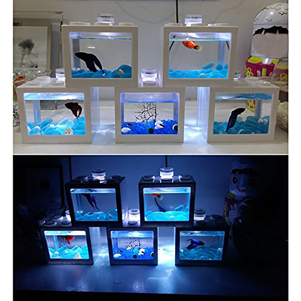 OMEM Mini Fish Tank, Desktop Micro-Landscape LED Fish Tank Building ...