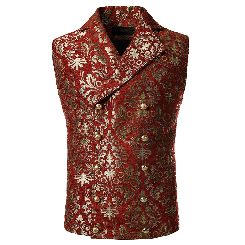 thumbnail image 2 of Men's Victorian Steampunk Vest - Slim Fit Brocade Jacquard Waistcoat With Floral Paisley Pattern 2 of 12