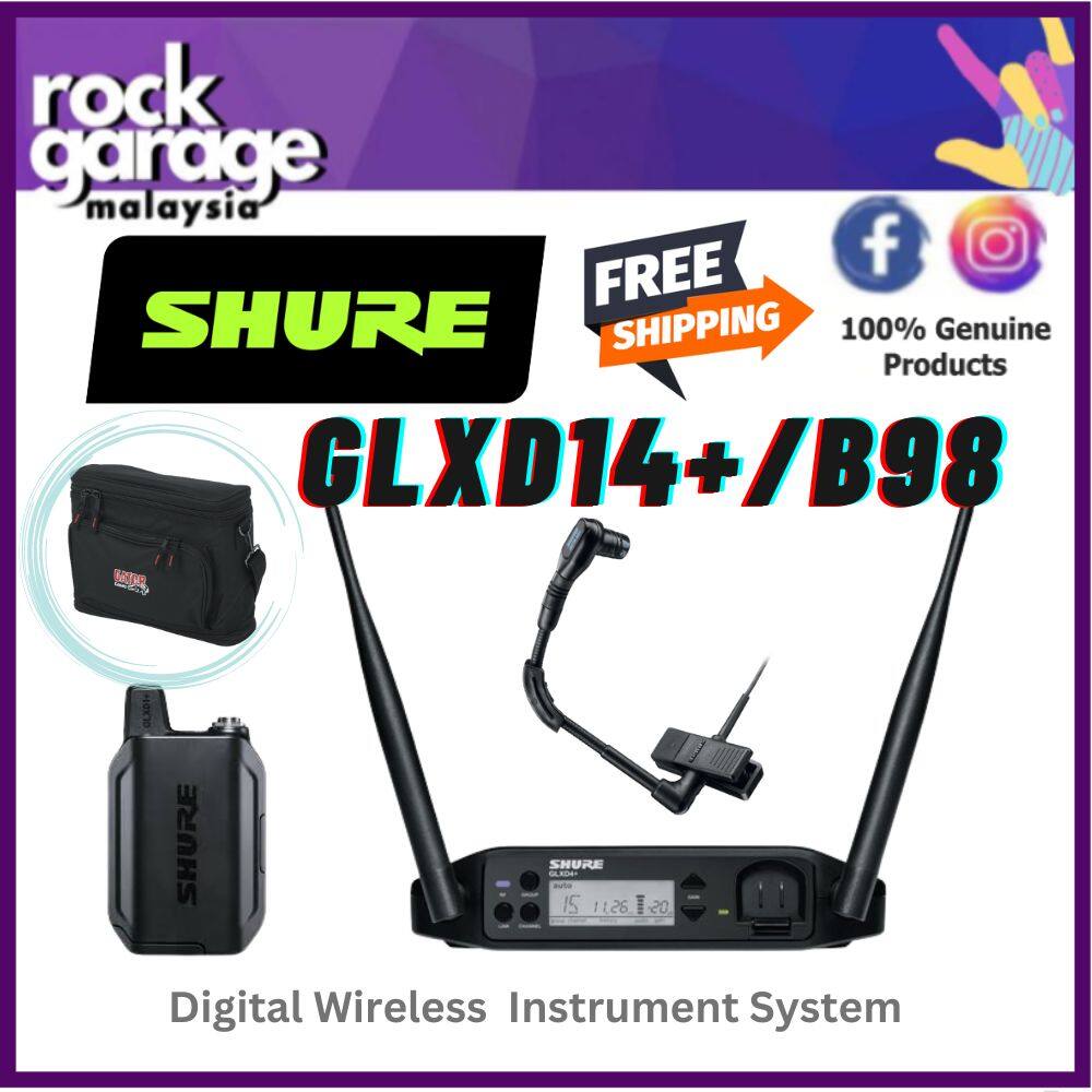 Shure GLXD14+/B98 Digital Wireless Instrument System With WB98H/C