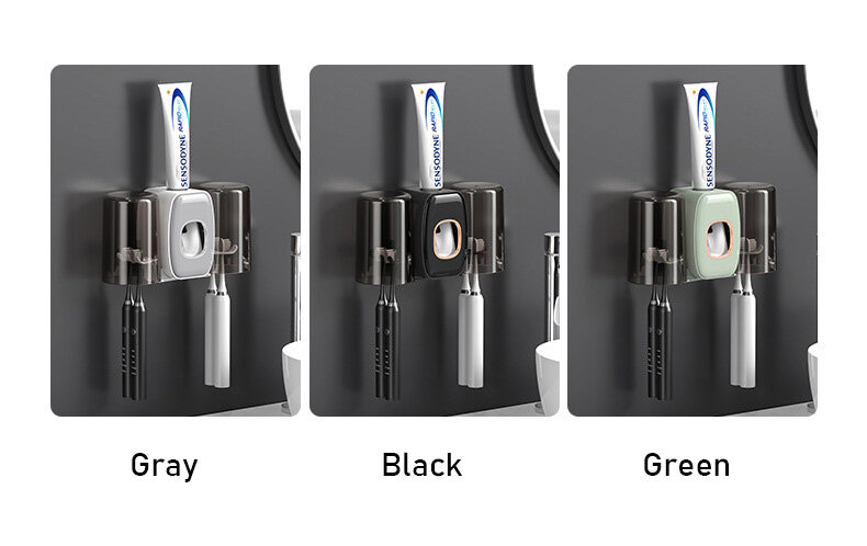 JJT toothbrush hanger toothbrush holder storage rack toothbrush holder automatic toothpaste wall shelf bathroom shelf Wall-mounted suction toothbrush holder. No need to drill into the wall, wall-mounted suction shelves, tooth brush set