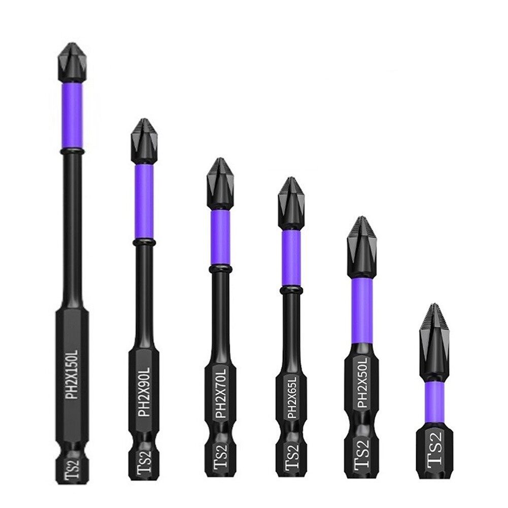 Unnicoco 6Pcs PH2 Non-slip Cross Screwdriver Batch Head 25/50/65/70/90/150mm