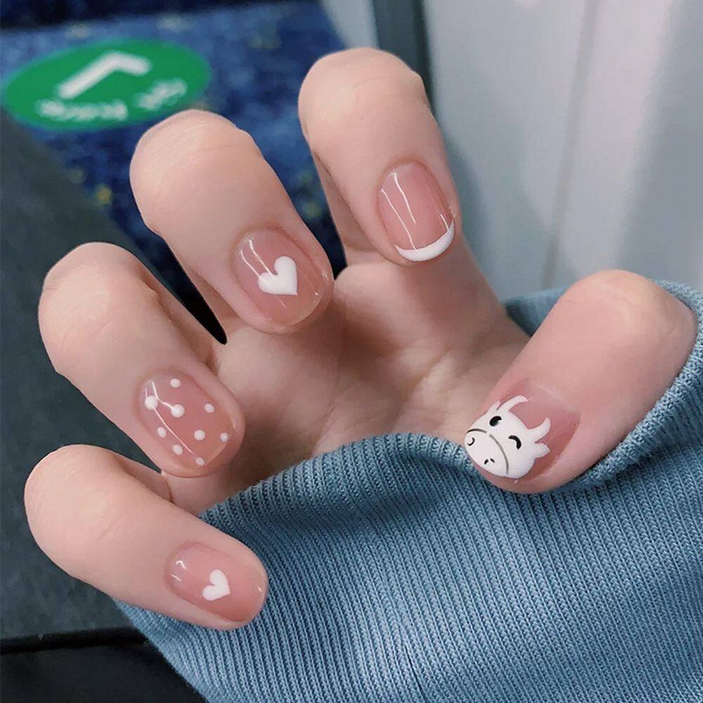 Hộp 24 móng tay giả đính phụ kiện nơ tim xinh xắn dễ gắn (Sản phẩm có nhiều phiên bản lựa chọn