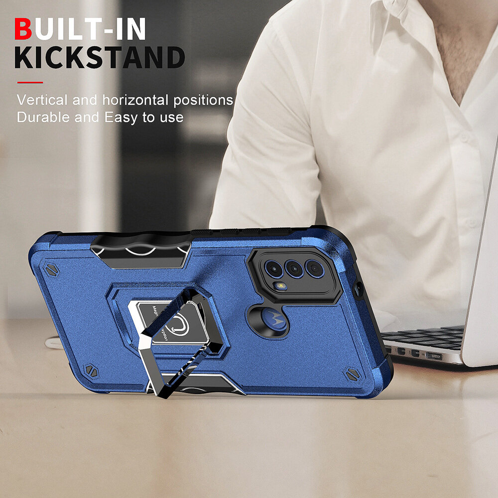 KEYSION Ốp Giáp Chống Sốc Cho Motorola MOTO E40 E30 E20 Ốp Lưng Điện Thoại Có Giá Đỡ Vòng Nhẫn Bằng Silicon + PC Cho MOTO G22 G200 5G G50