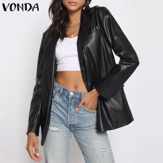 VONDA Womens Trang Phục Chính Thức Retro Blazer Phù Hợp Với Wetlook Áo Khoác Da Áo Khoác Áo Cộng Với (Thời trang phương Tây) thumbnail