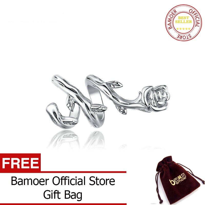 Bamoer 925 Sterling Silver Rose Vines Metal Charm for Original Silver Bracelet Fine Plated platinum Jewelry DIY Bangle BSC310