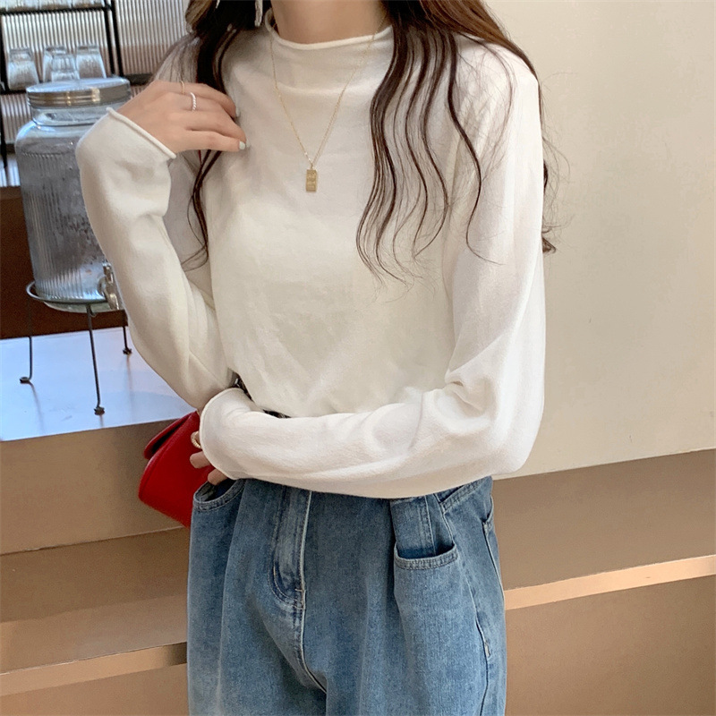 IELGY women's solid color half turtleneck long sleeve knitted bottoming shirt