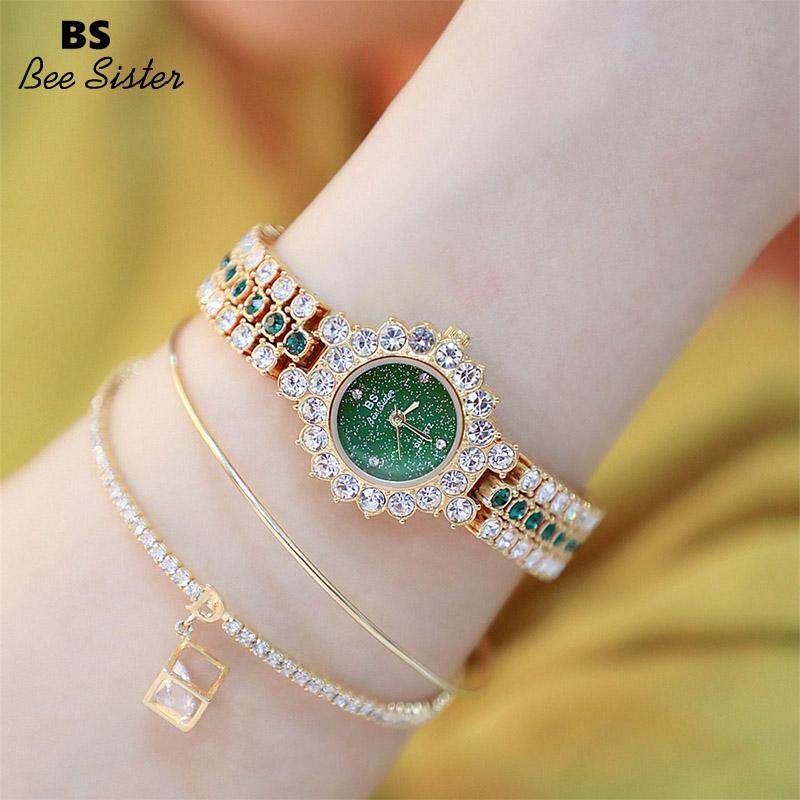 BS Bee Sister New Arrival Fashion Womens Watches Elegant Stainless Steel Alloy Strap Waterproof Quartz Round Shape Watches Diamond Austria Imported Rhinestone Luxury Ladies Bracelet Wristwatches FA1580 Malaysia