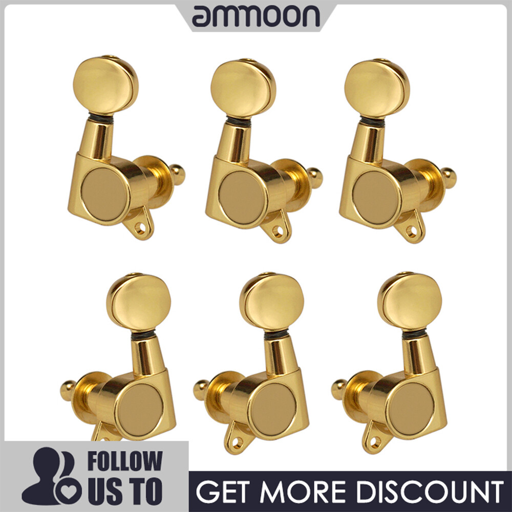[ammoon]Guitar String Tuning Pegs Tuning Machines Sealed Machine Heads Tuning Keys Oval Button 6 Left for Electric Guitar or Acoustic Guitar Chrome Gold