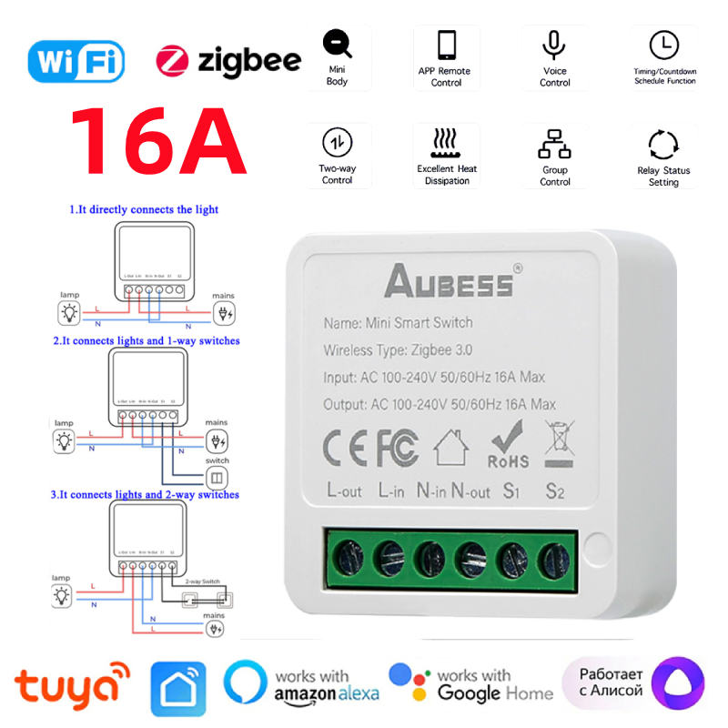 E Life Smart Store Tuya ZigBee WiFi Smart Switch Module Breaker 16A 2-way Control Mini Smart Breaker Smart Life Control DIY Smart Switch Breaker APP Remote Timing Wireless Control Relay Automation Modules Works For Alexa Google Home