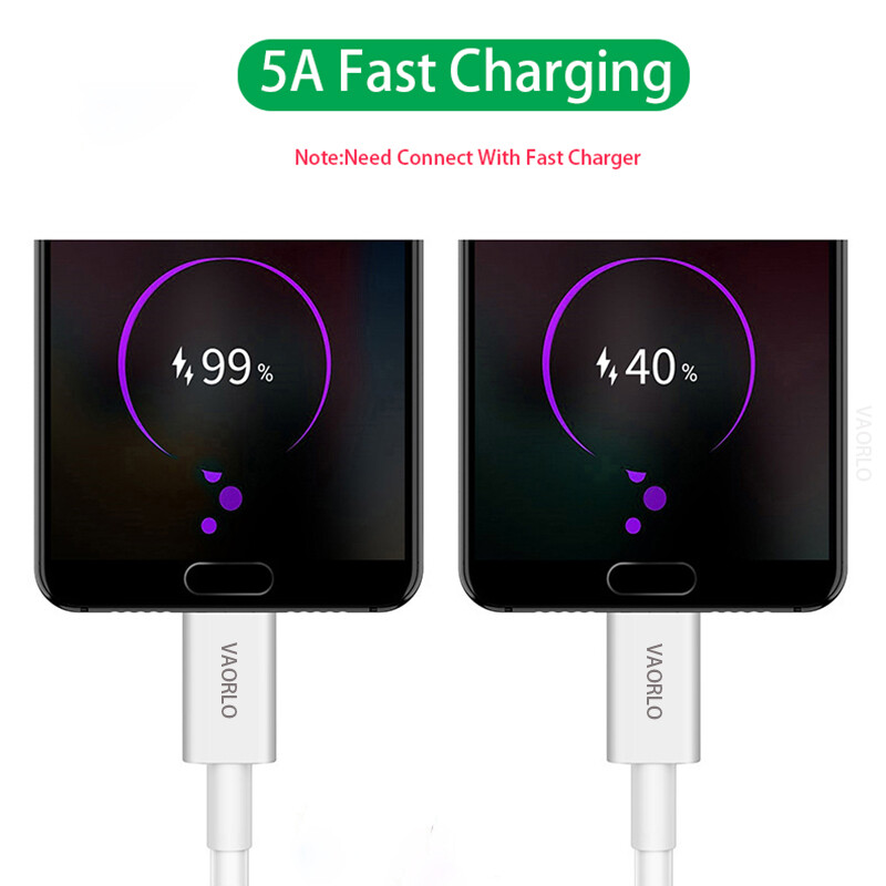 VAORLO 5A Type-C Charging Cable Super Charge For Huawei Fast Charging Support Data Transmission 1M 2M For Xiaomi Oppo Vivo Charger Cable