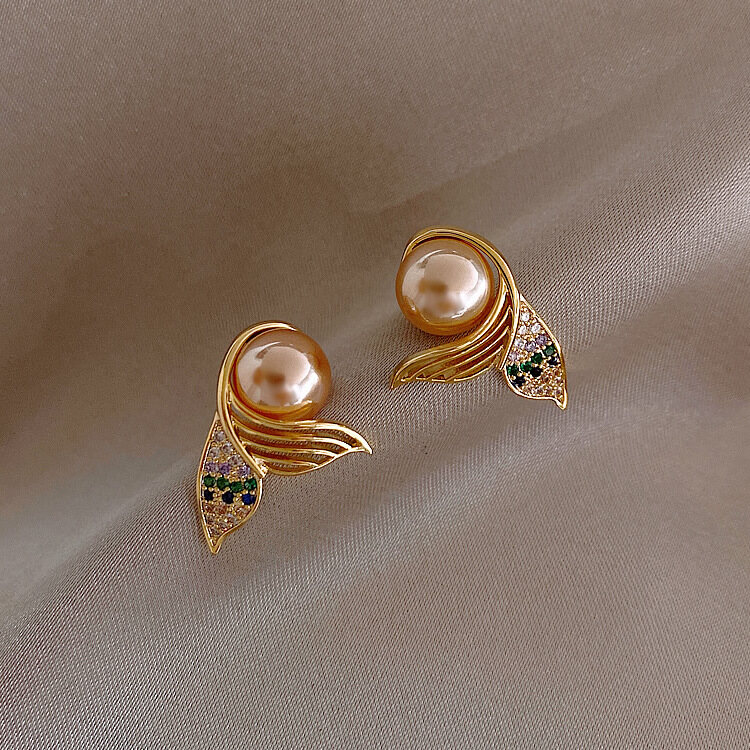 Frascati Fashion Lovely Shiny Pearl Fishtail Drop Earrings for Women Girls Simple Elegant Sweet Stud Earrings