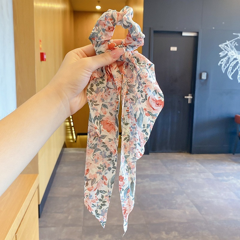 Dây Buoc Tóc Bằng Vải Chiffon Họa Tiết Hoa