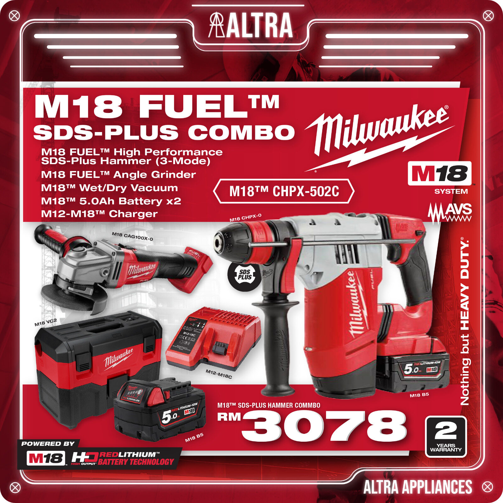Milwaukee M18CHX-502X M18 FUEL SDS-plus Hammer