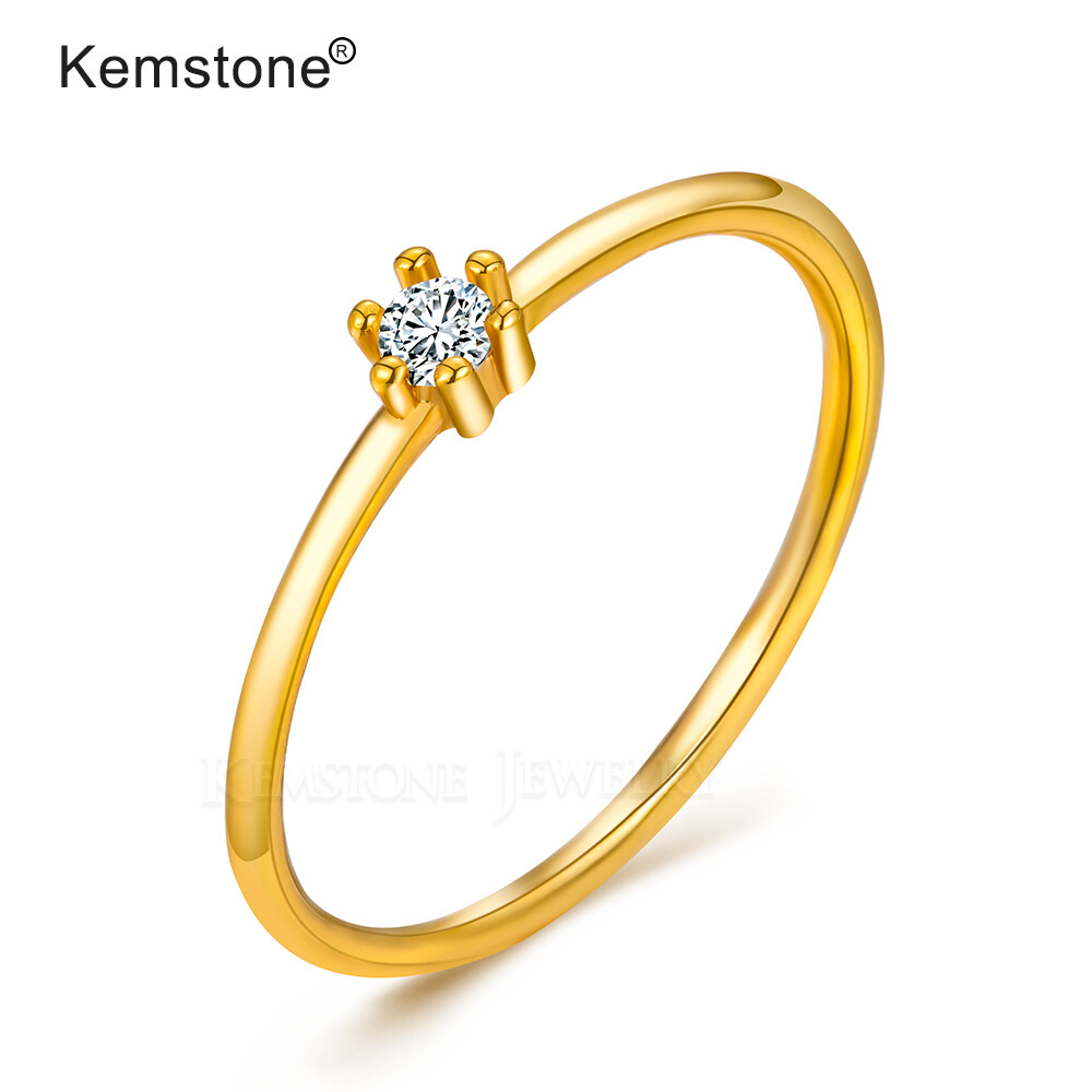 Kemstone Trendy Crystal Zircon Gold Plated Women Female Fashion Ring Jewelry Size 5-10