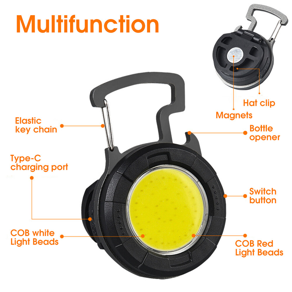 Đèn Pha COB Mini Cầm Tay Đèn Móc Khóa Khẩn Cấp Chống Nước Sạc USB Đa Năng Đèn Cắm Trại Làm Việc Ngoài Trời Đèn Pin 2 Loại