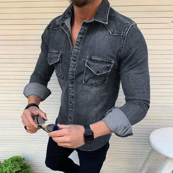 2020 Cross-Border Foreign Trade New Arrival Retro Europe And America Minimalist Long Sleeve Denim Shirt Men's Fashion Large Size Shirt
