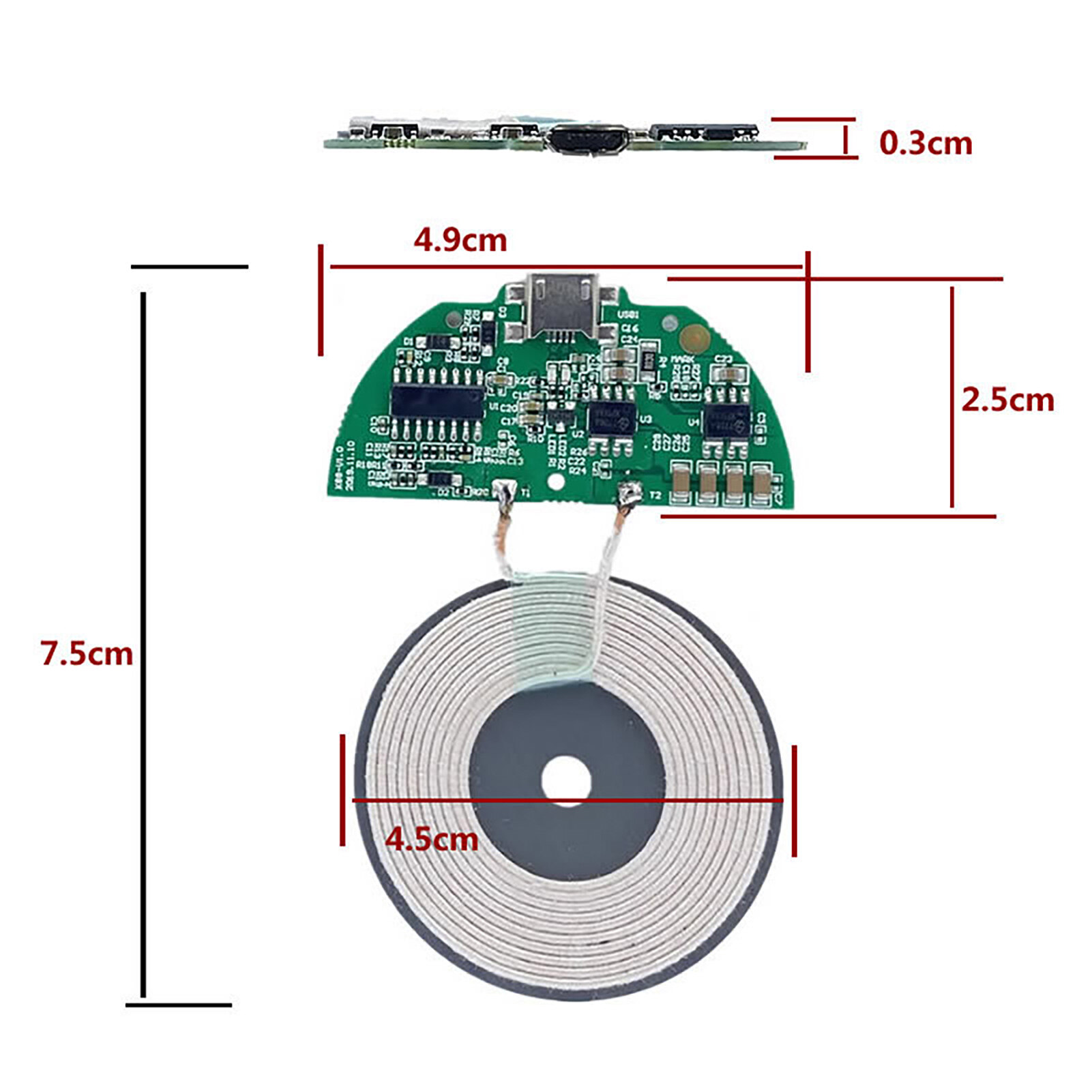 Wireless Charger Module Low Temperature Fast Charging Micro USB Port 10W Qi Wireless Charger Module Transmitter PCBA Circuit Board Coil DIY for Smartphone Convenient Mini Wireless