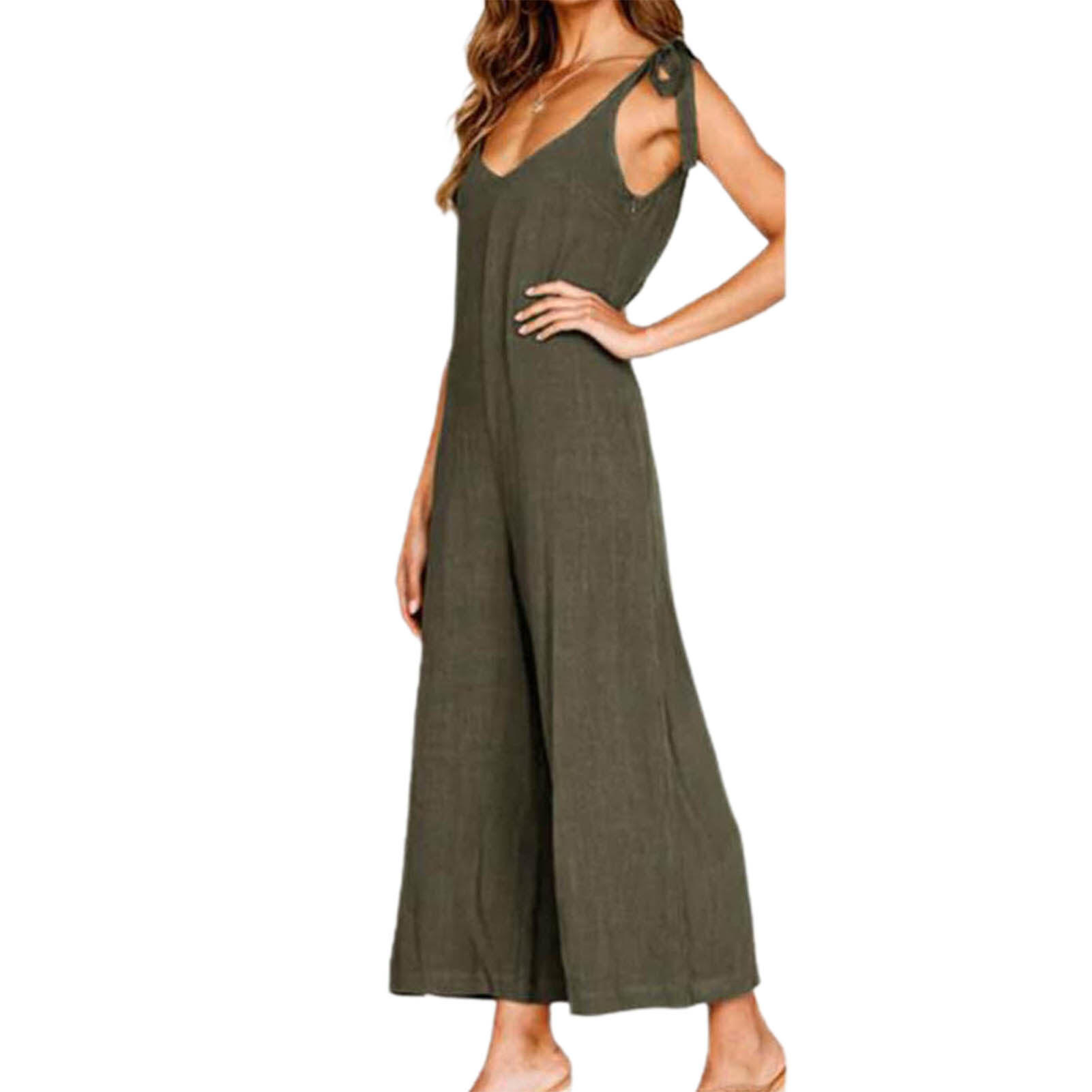 Fashion jumpsuit Women Jumpsuit V Neck Loose Fit All-match Tie Belt Design Strap Jumpsuit Streetwear