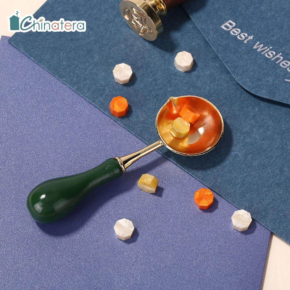 [Chinatera] Vintage Wood Handle Sealing Wax Spoon Metal Seal Stamp Wax Bead Tablet Melting Spoons for Scrapbooking Album Envelope Decorative Craft