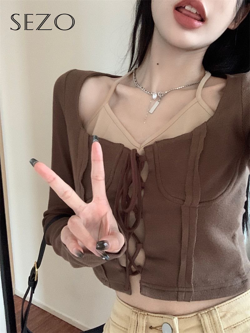 SEZO Áo Thun Nữ Dài Tay Cổ Ngắn Hàn Quốc