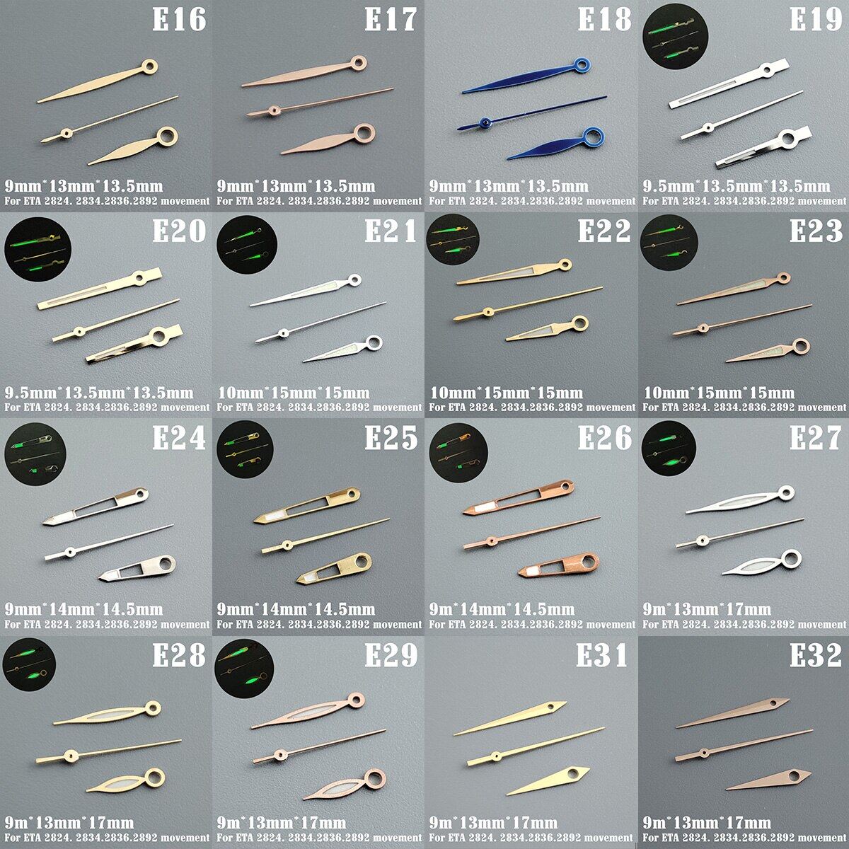 Watch Accessories Watch Pointer ETA 2824 Hands Pointer Pointer Green Super Luminous, For ETA 2824 2836 2892 Movement A1~A80