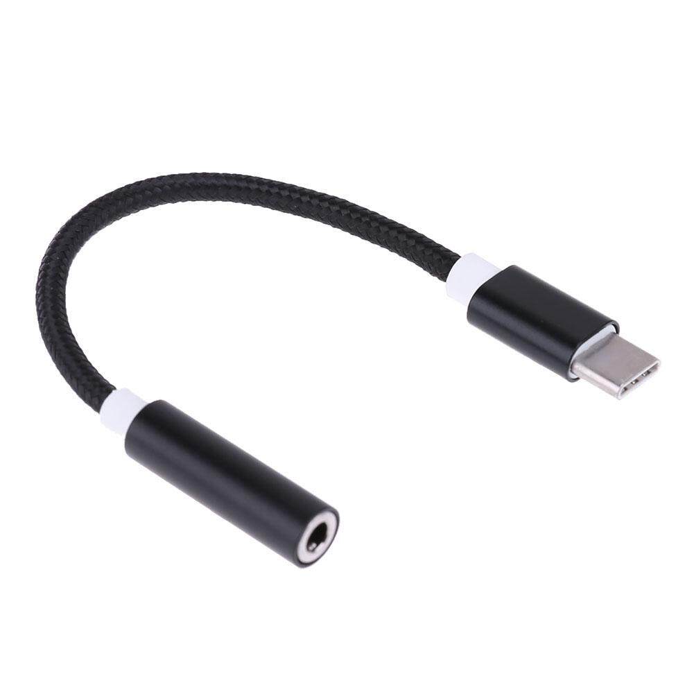 Tipe-C Kepada 3.5 Mm Earphone Headset Mikrofon Jack Converter Kabel Adaptor (Hitam)-