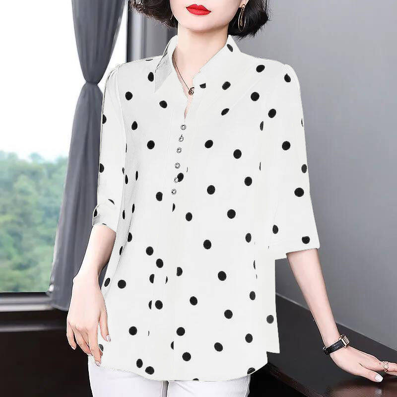 Chiffon Shirt Women's Spring and Summer Noble Temperament Middle-aged Mother Shirt Mid-sleeve Western Style Sunscreen Top