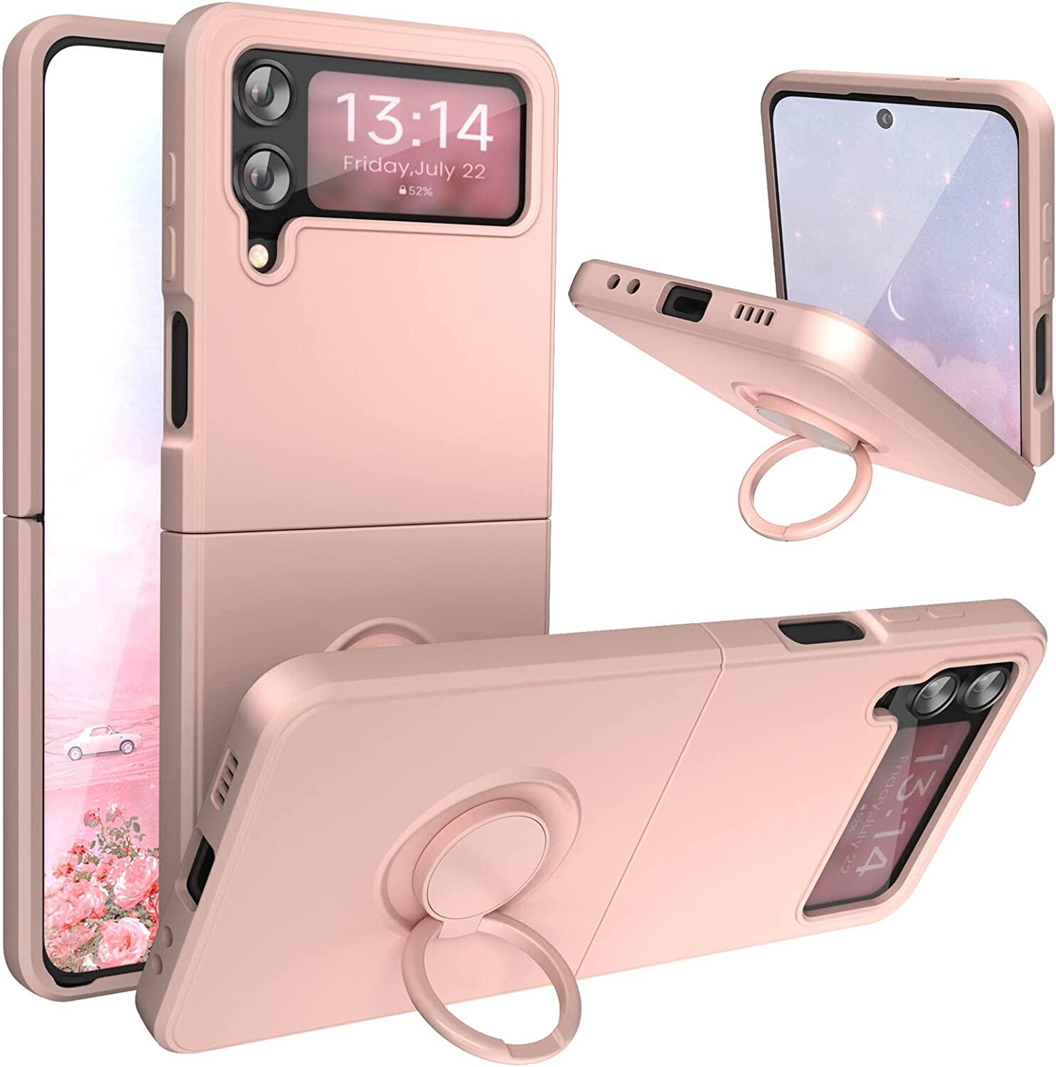 Galaxy Z Flip 4 Case, Z Flip 3 Case,ซิลิโคนพร้อมที่วางขาตั้งแหวน360 ° ผ้าไมโครไฟเบอร์ออกแบบมา