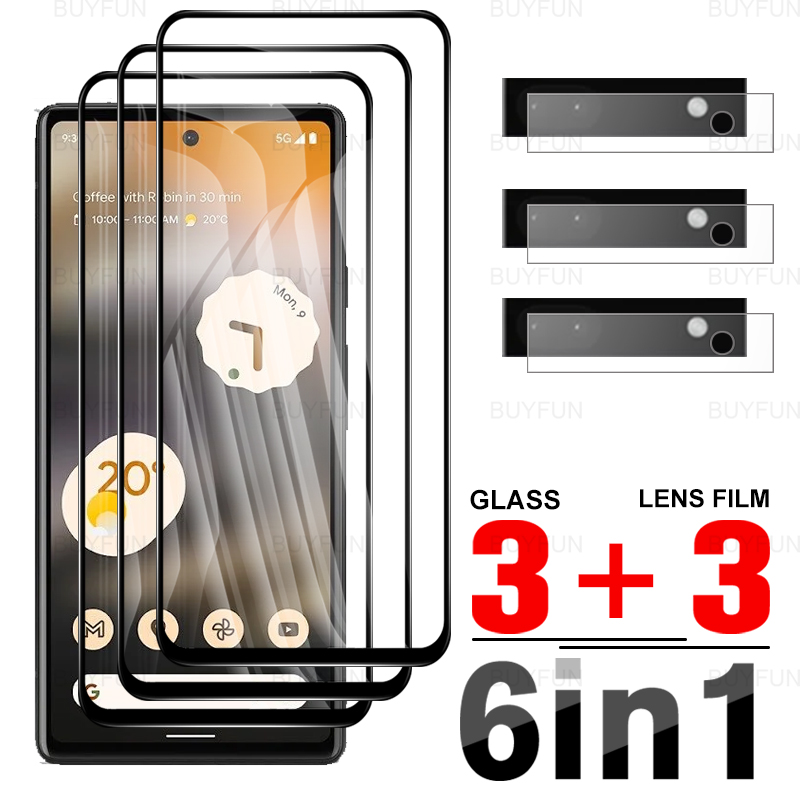 For Google Pixel 6a Pixel6a 6.1'' 6in1 HD Black edge tempered glass Screen Protector For Google Pixel 6 Pixel6 Camera Lens Film