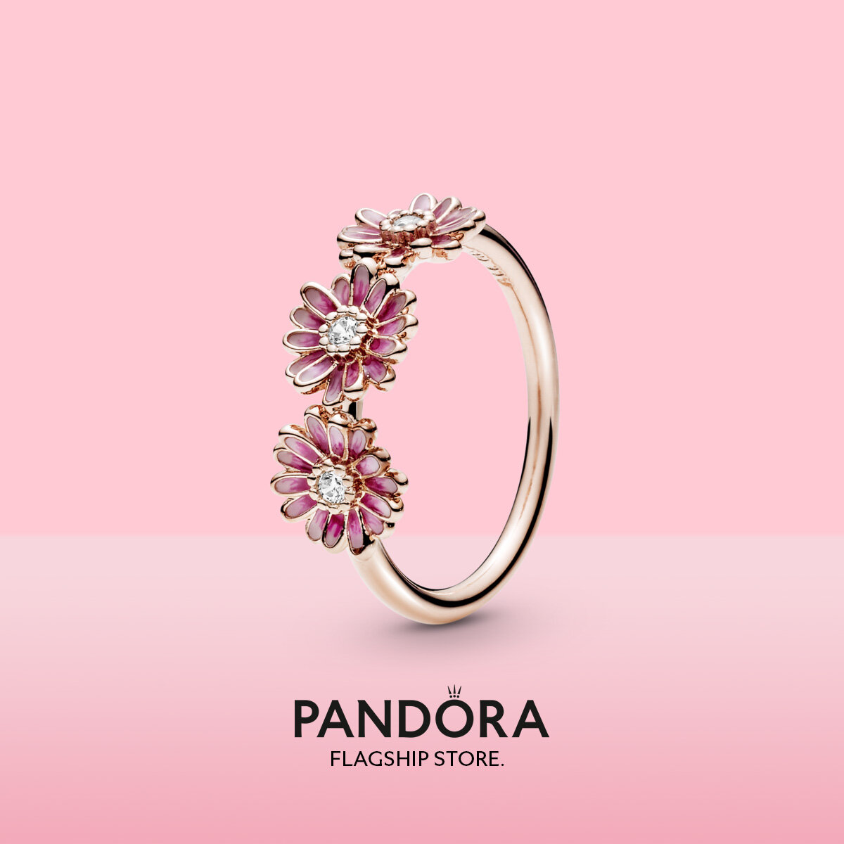 2021 Original Pandoras Pink Daisy Flower Trio Ring