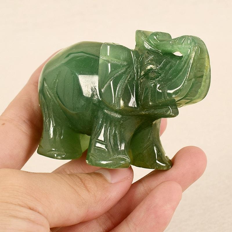 Handmade Carved Natural Green Jade Stone Craving Elephant Statue Decor Home Office Desk Decoration