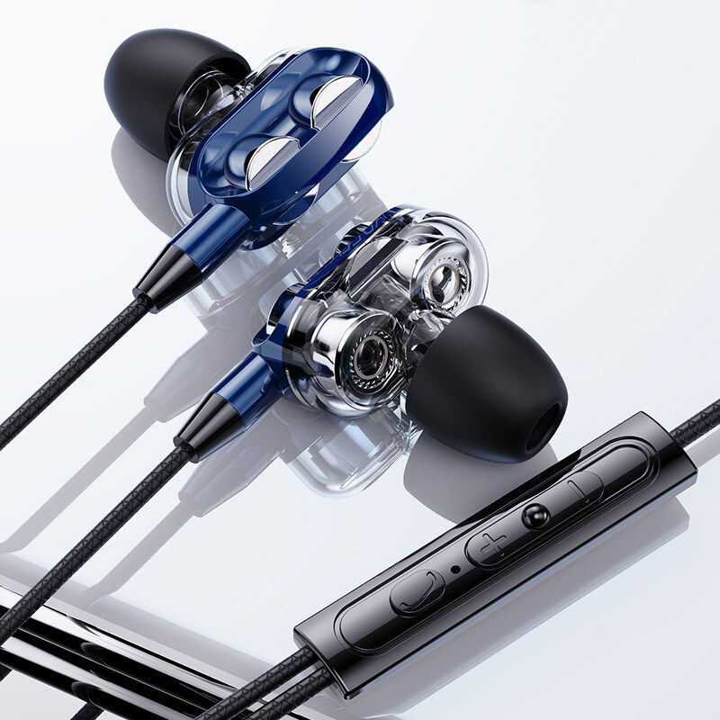 Tai Nghe Có Mic, Tai Nghe Chơi Game HiFi 3.5Mm Thể Thao Năng Động Loa Kép 4 Lõi Tai Nghe Rảnh Tay