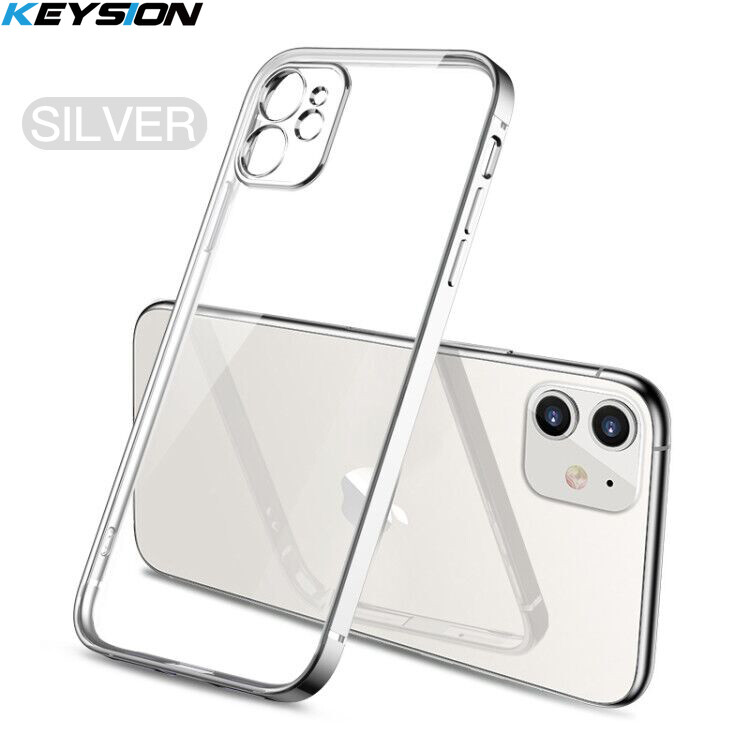 KEYSION Luxury Square frame Plating Case For iPhone 11 Pro Max Soft Slim Clear Camere Protection Phone Cover for iPhone SE 2020 X XS Max