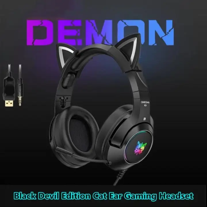 pink cat ear headset with mic