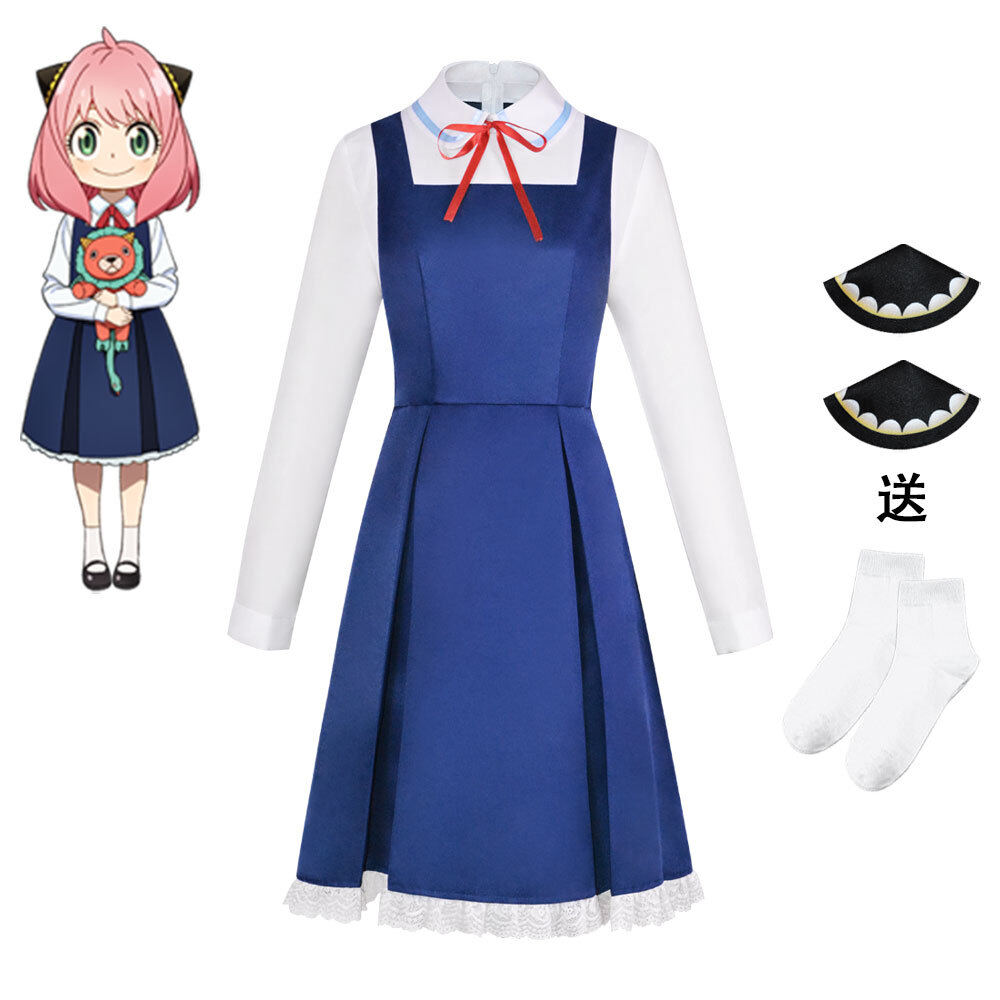 Anime Anya Forger Cosplay Costume Dress Set for Kids Girls Adult Free Socks Headwear Children's Halloween Party Performance Uniforms Dress Costumes