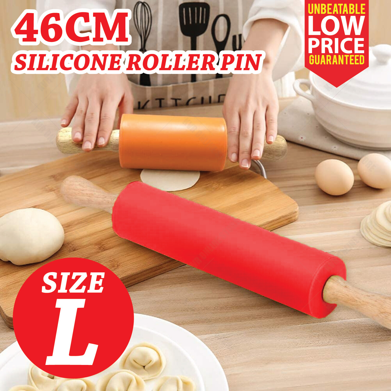 Kochen & Genießen Rolling Pin Easy Grip Handle Dough Roller Non Stick ...