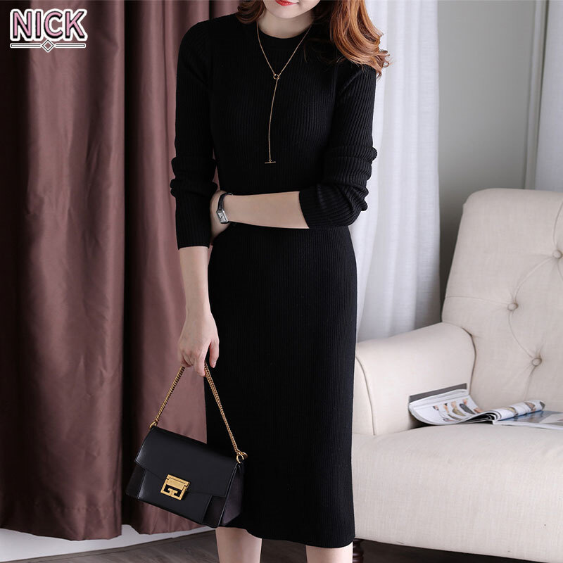 NICK Women's dress Korean style new temperament slim long-sleeved knitted dress