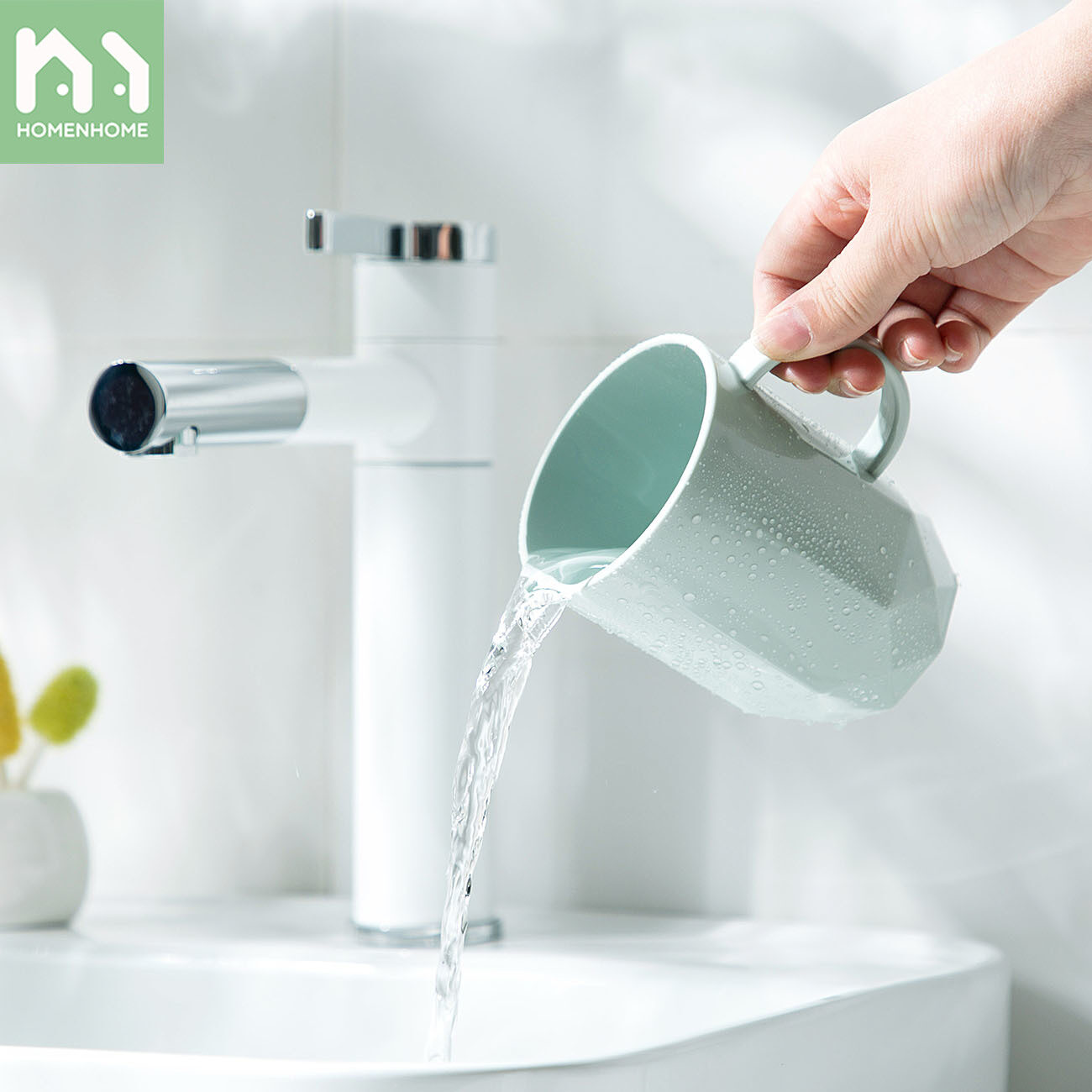 Homenhome Cốc Đôi Đơn Giản Có Tay Cầm, Cốc Nhựa Gia Dụng