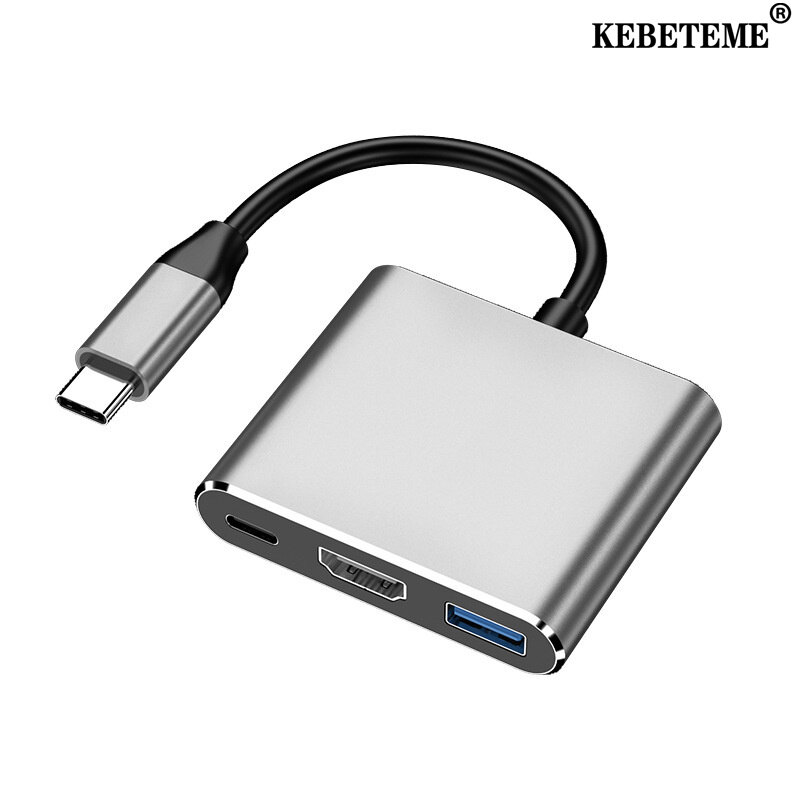 KEBETEME 3 In 1 USB-C to HDMI Multi Adapter Converter with USB C PD Charging Port and USB 3.0 Charging Cable For PC Laptop For Mobile Phone HDTV
