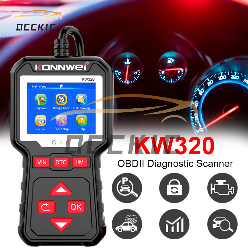 Occkic Konnwei OBD OBD2 Automatic Error Code Reader scanner with Multilingual Engine Light Scan Sensor Check Automatic Best Automatic Scanner Diagnostic Tool KW320 black