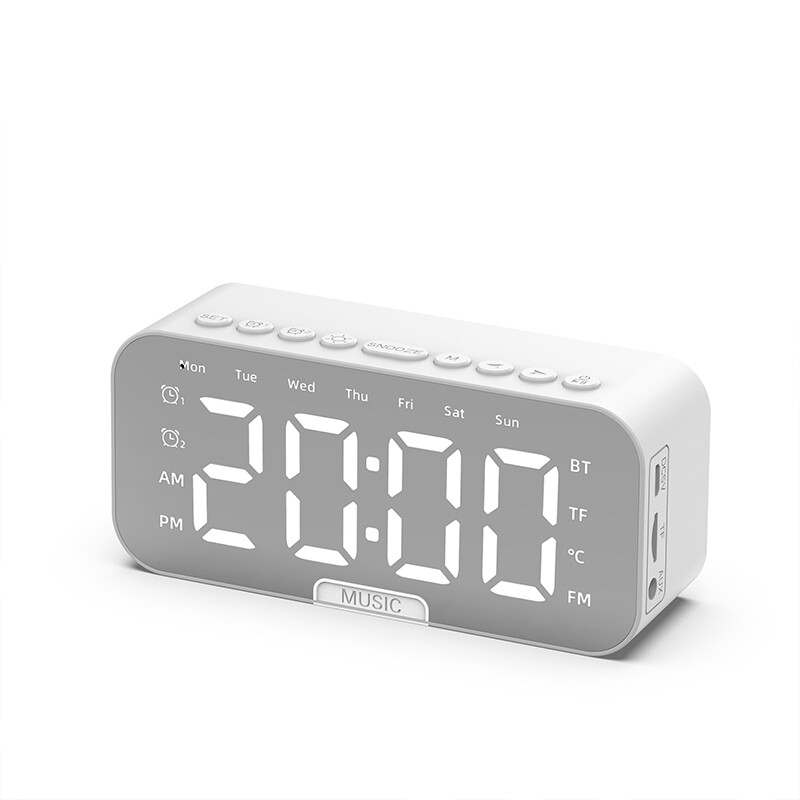 Desktop alarm clock, Bluetooth wireless audio, mini LED mirror digital clock, mobile phone speaker, gift, stereo sound effect